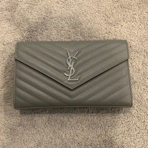 Saint Laurent YSL Chain Wallet Envelope Shoulder Bag in Gray